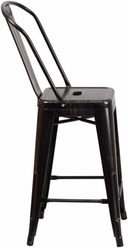 Flash Furniture Lily Commercial Grade 4 Pack 24" High Black-Antique Gold Metal Indoor-Outdoor Counter Height Stool with Removable Back