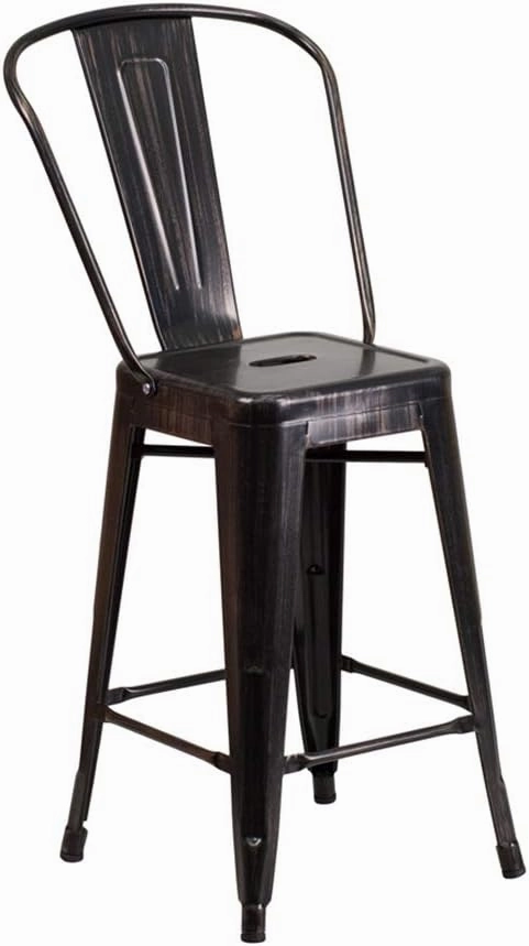 Flash Furniture Lily Commercial Grade 4 Pack 24" High Black-Antique Gold Metal Indoor-Outdoor Counter Height Stool with Removable Back