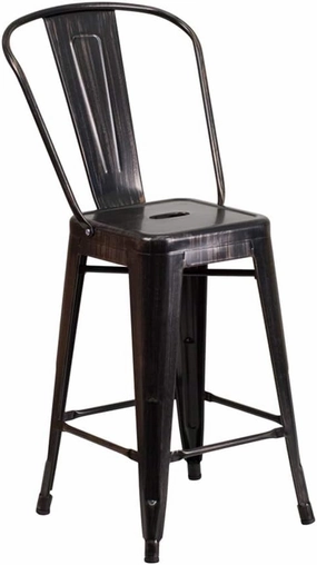 Flash Furniture Lily Commercial Grade 4 Pack 24" High Black-Antique Gold Metal Indoor-Outdoor Counter Height Stool with Removable Back