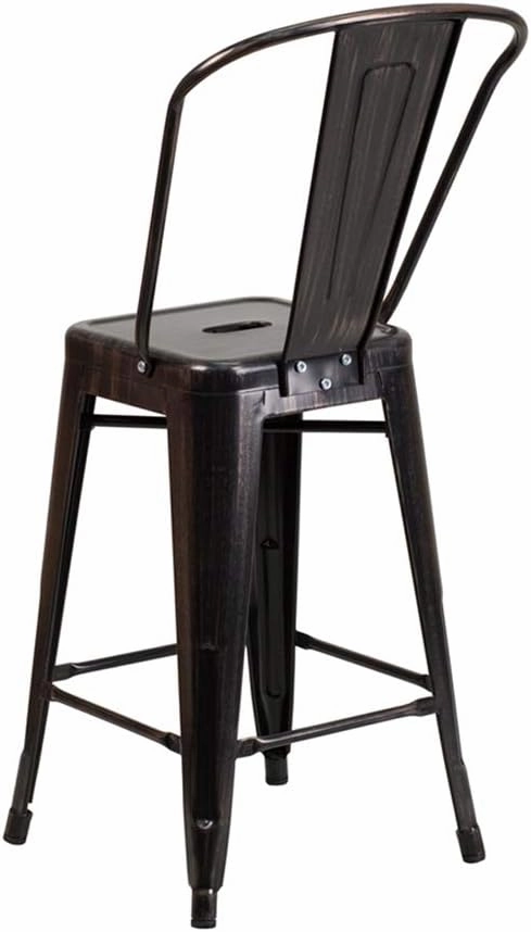 Flash Furniture Lily Commercial Grade 4 Pack 24" High Black-Antique Gold Metal Indoor-Outdoor Counter Height Stool with Removable Back