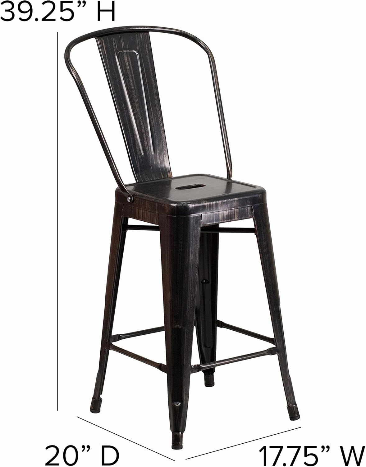 Flash Furniture Lily Commercial Grade 4 Pack 24" High Black-Antique Gold Metal Indoor-Outdoor Counter Height Stool with Removable Back