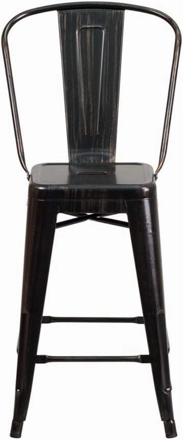 Flash Furniture Lily Commercial Grade 4 Pack 24" High Black-Antique Gold Metal Indoor-Outdoor Counter Height Stool with Removable Back