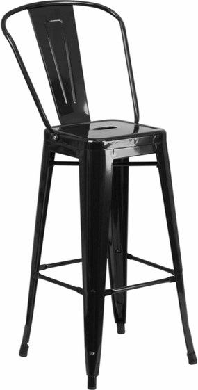 Flash Furniture Lily Commercial Grade 4 Pack 30" High Black Metal Indoor-Outdoor Barstool with Removable Back