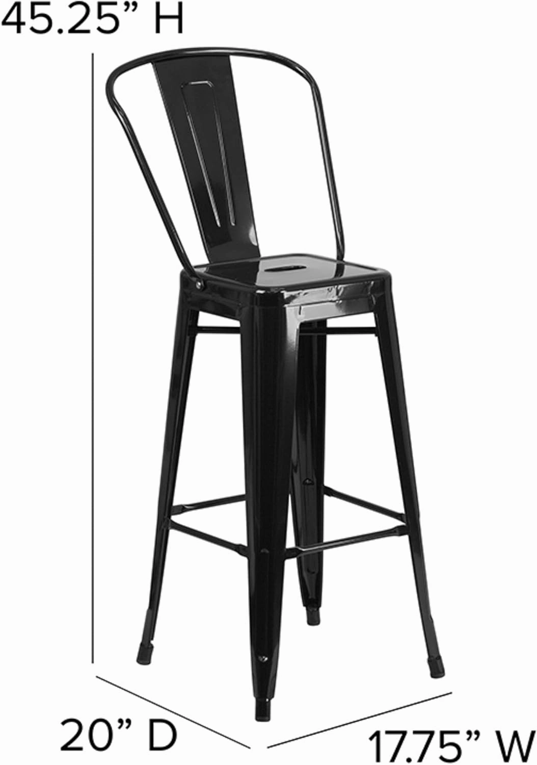 Flash Furniture Lily Commercial Grade 4 Pack 30" High Black Metal Indoor-Outdoor Barstool with Removable Back