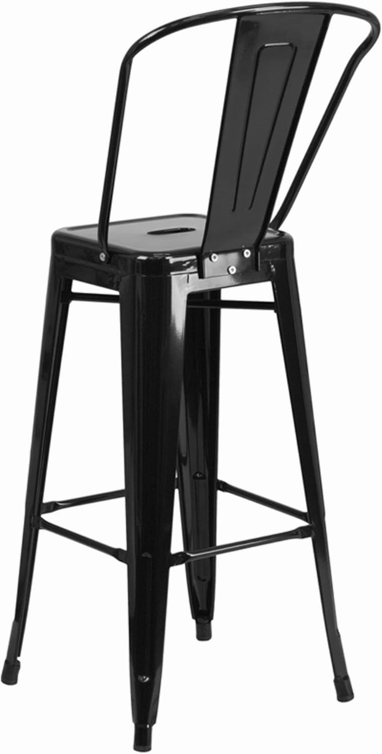 Flash Furniture Lily Commercial Grade 4 Pack 30" High Black Metal Indoor-Outdoor Barstool with Removable Back