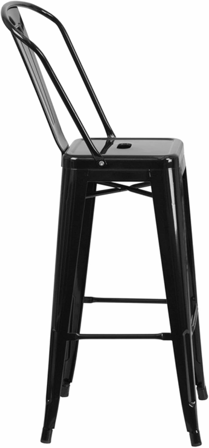 Flash Furniture Lily Commercial Grade 4 Pack 30" High Black Metal Indoor-Outdoor Barstool with Removable Back