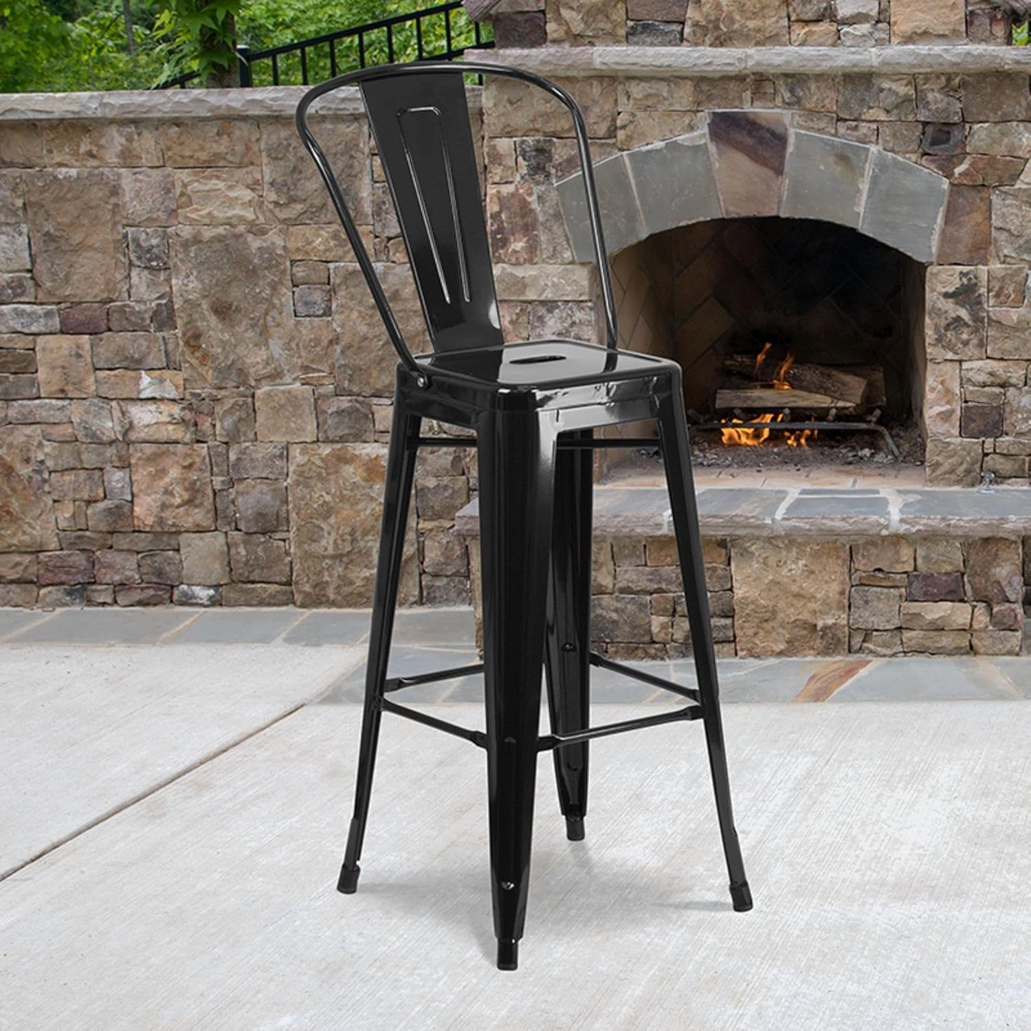 Flash Furniture Lily Commercial Grade 4 Pack 30" High Black Metal Indoor-Outdoor Barstool with Removable Back