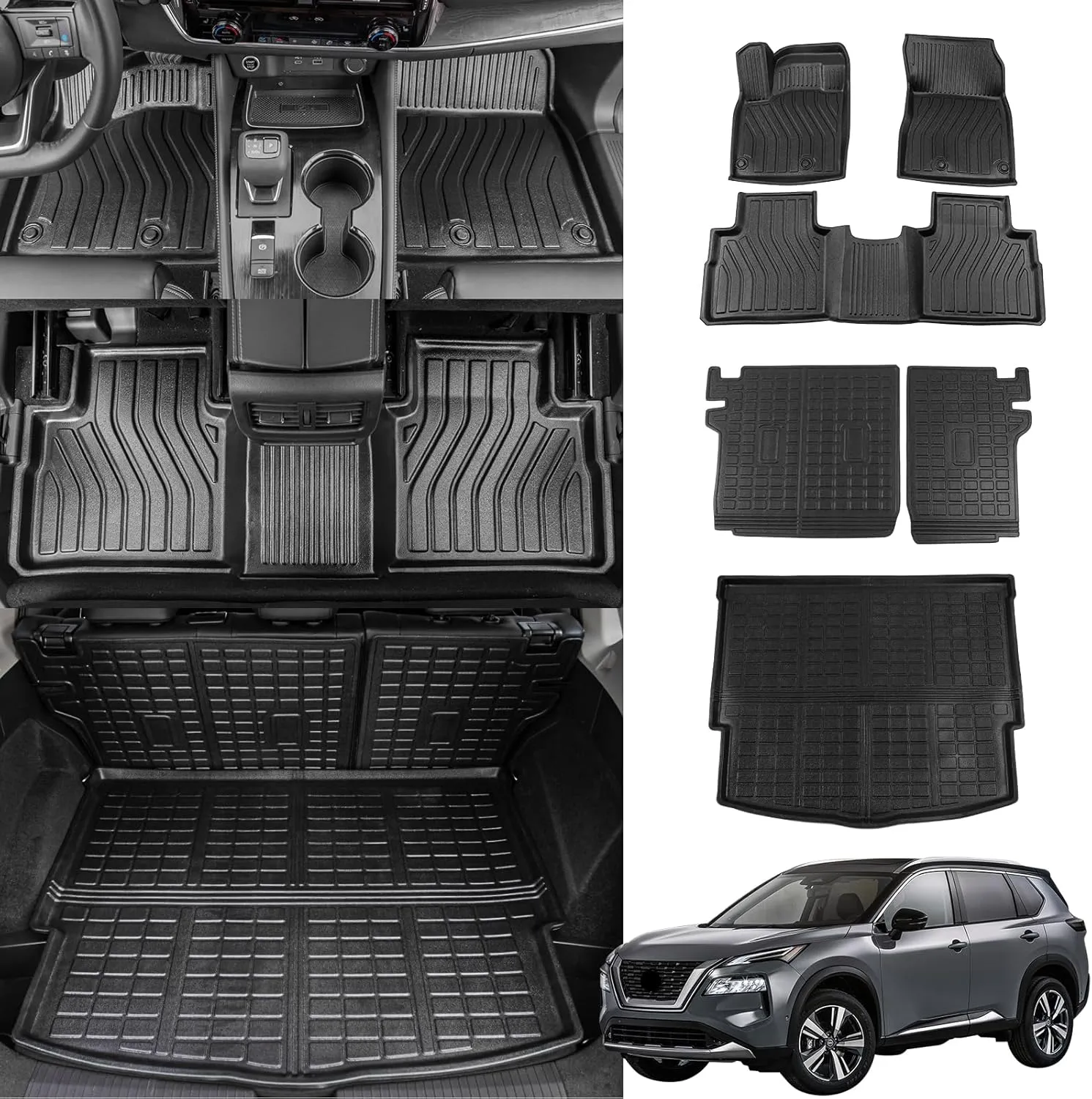 Floor Mats Compatible with 2021-2025 Nissan Rogue Trunk Mat Cargo Liner TPE All Weather Back Seat Cover Protector 2024 Rogue Accessories (Rear Trunk Mat Backrest Mats Floor Mats)
