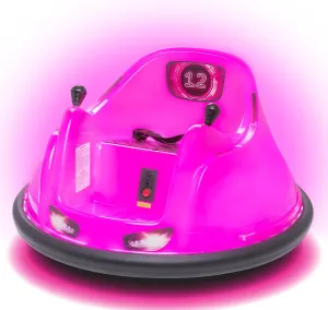 Flybar 6V Pink Glow Bumper Car for Kids – LED Ride-On Toy with 360° Spin, Rechargeable Battery, and Soft Rubber Bumpers – Safe Indoor Fun for Toddlers Ages 1.5 , Up to 66 lbs