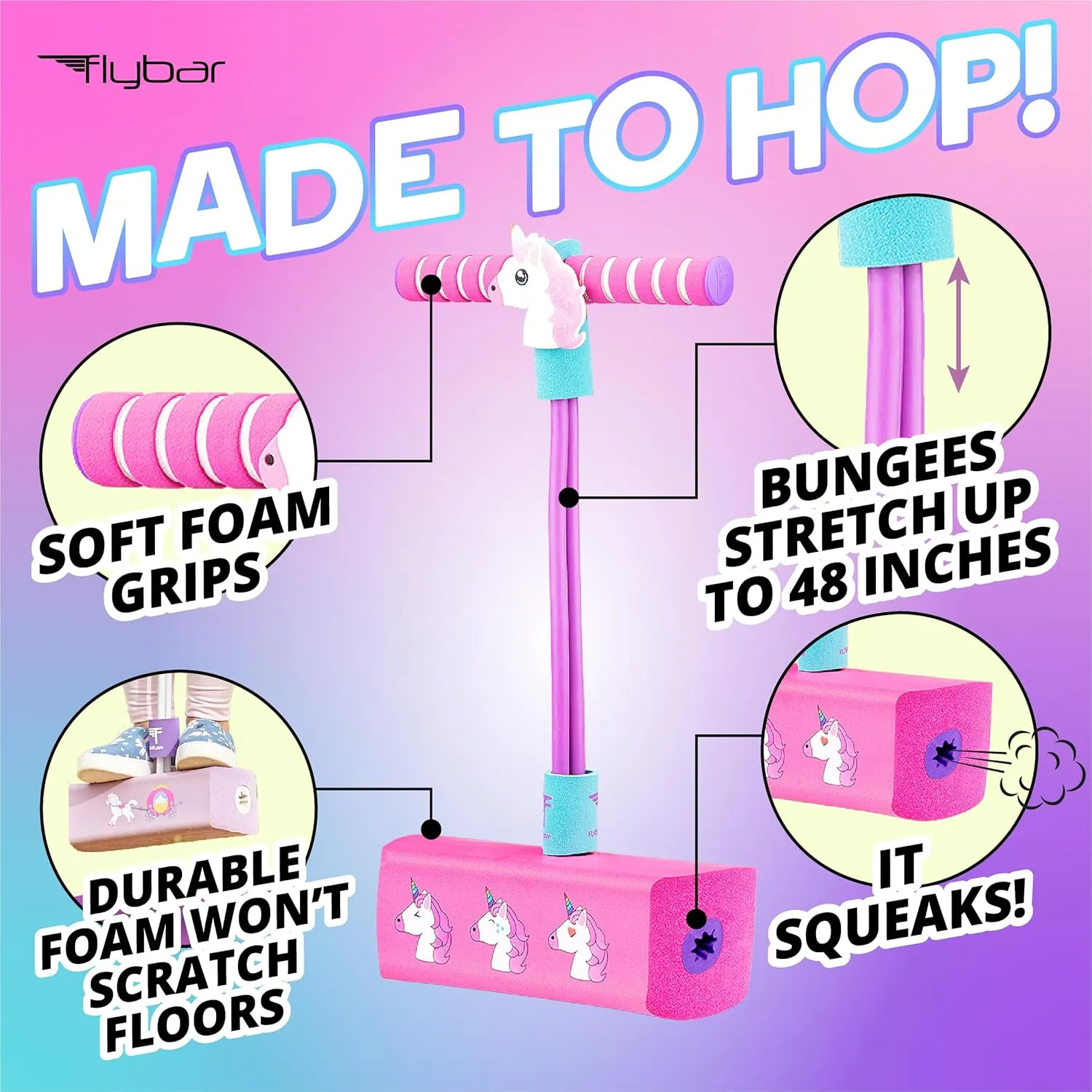 Flybar My First Foam Pogo Jumper for Kids Fun and Safe Pogo Stick for Toddlers, Durable Foam and Bungee Jumper for Ages 3 and up, Supports up to 250lbs