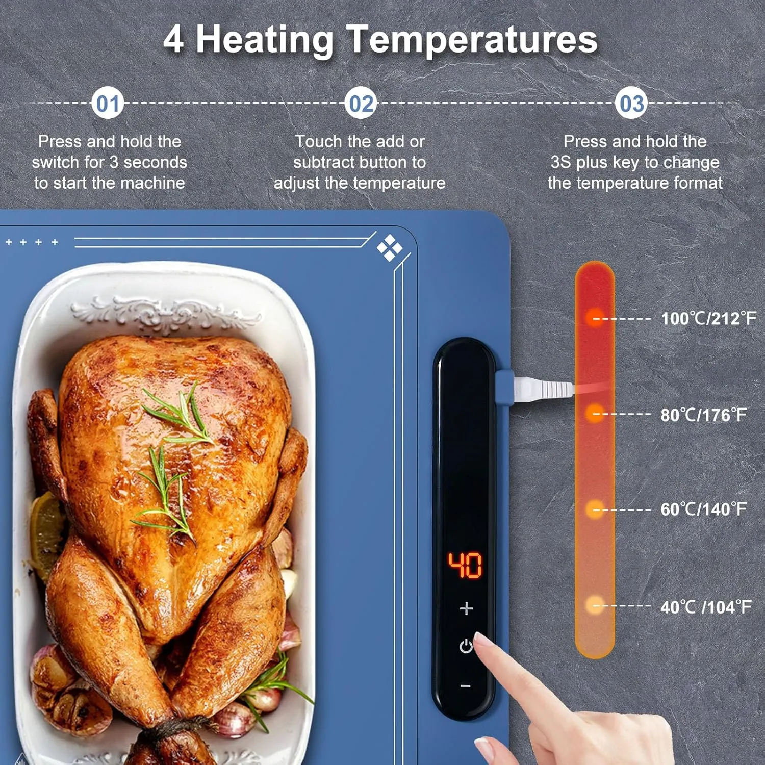 Food Warming Mat - Electric Warming Tray with 4 Temperature Settings,Full Surface Heating,Rollable & Portable,Versatile Food Warmers for Parties, Buffets, Gatherings