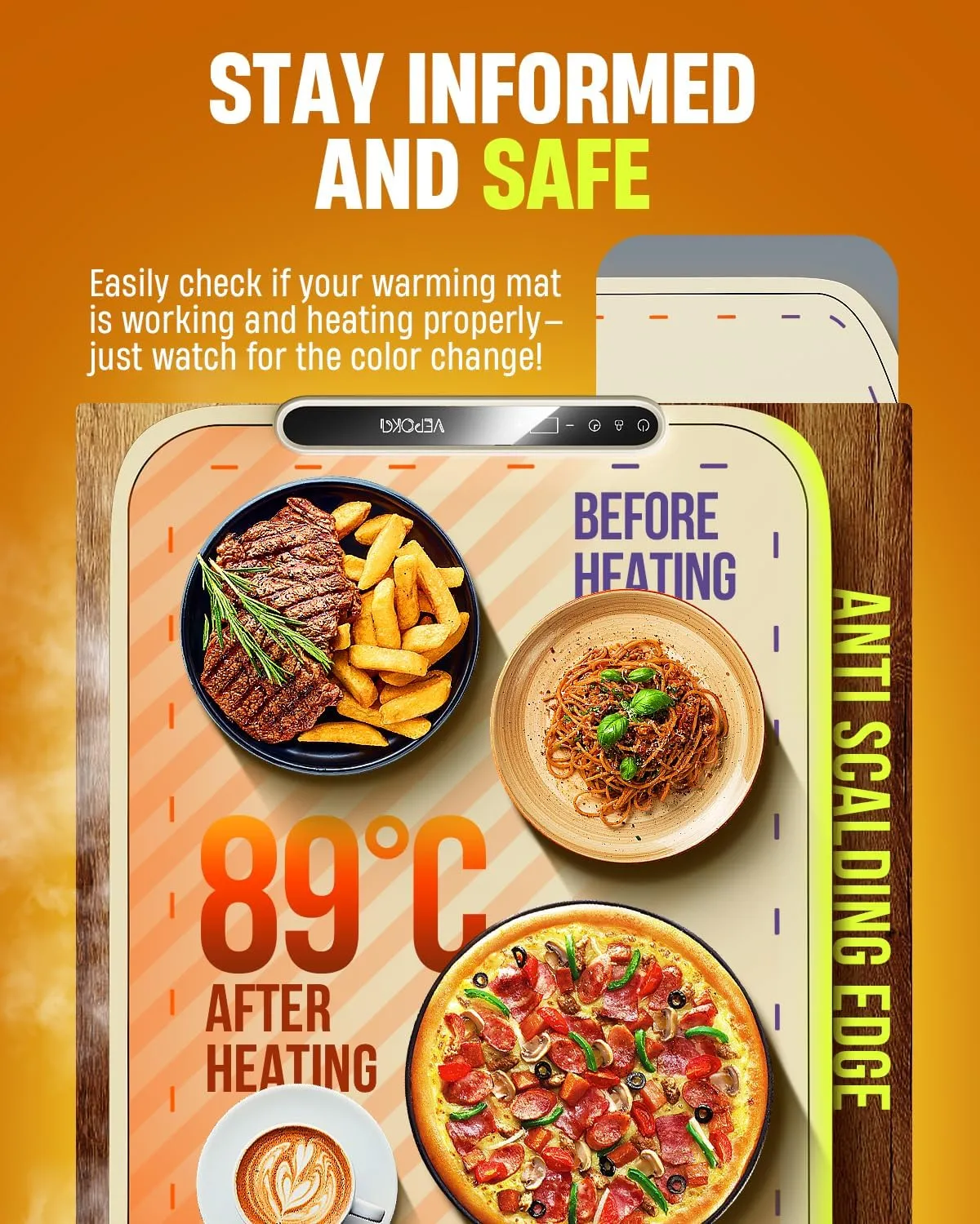 Food Warming Mat for Buffet, VEPOKA Food Warming Mats for Countertop, Silicone Heating Mat with 7 Temperature Levels& Auto Shut-Off, Food Warmers for Parties, Gatherings, Everyday Use