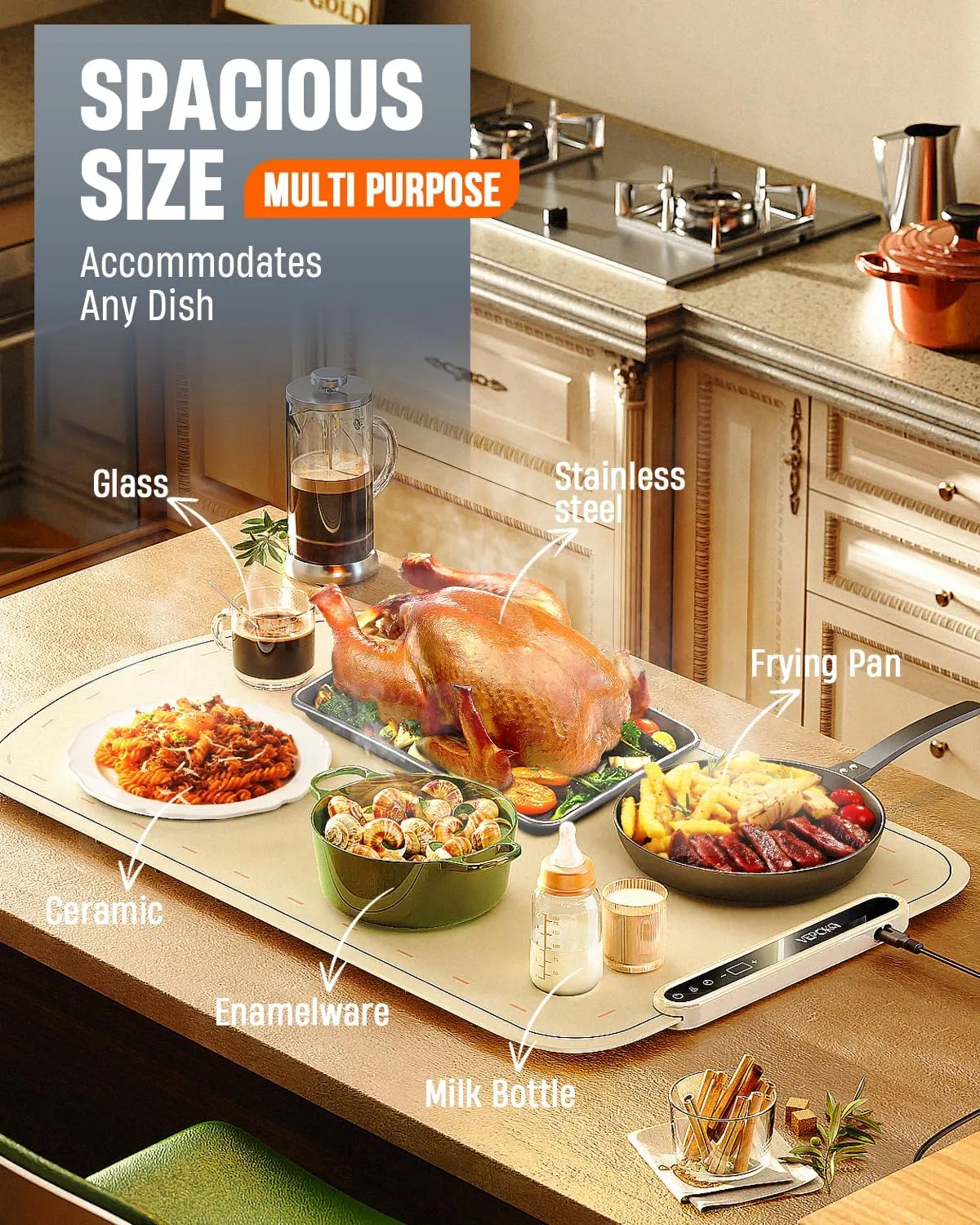 Food Warming Mat for Buffet, VEPOKA Food Warming Mats for Countertop, Silicone Heating Mat with 7 Temperature Levels& Auto Shut-Off, Food Warmers for Parties, Gatherings, Everyday Use