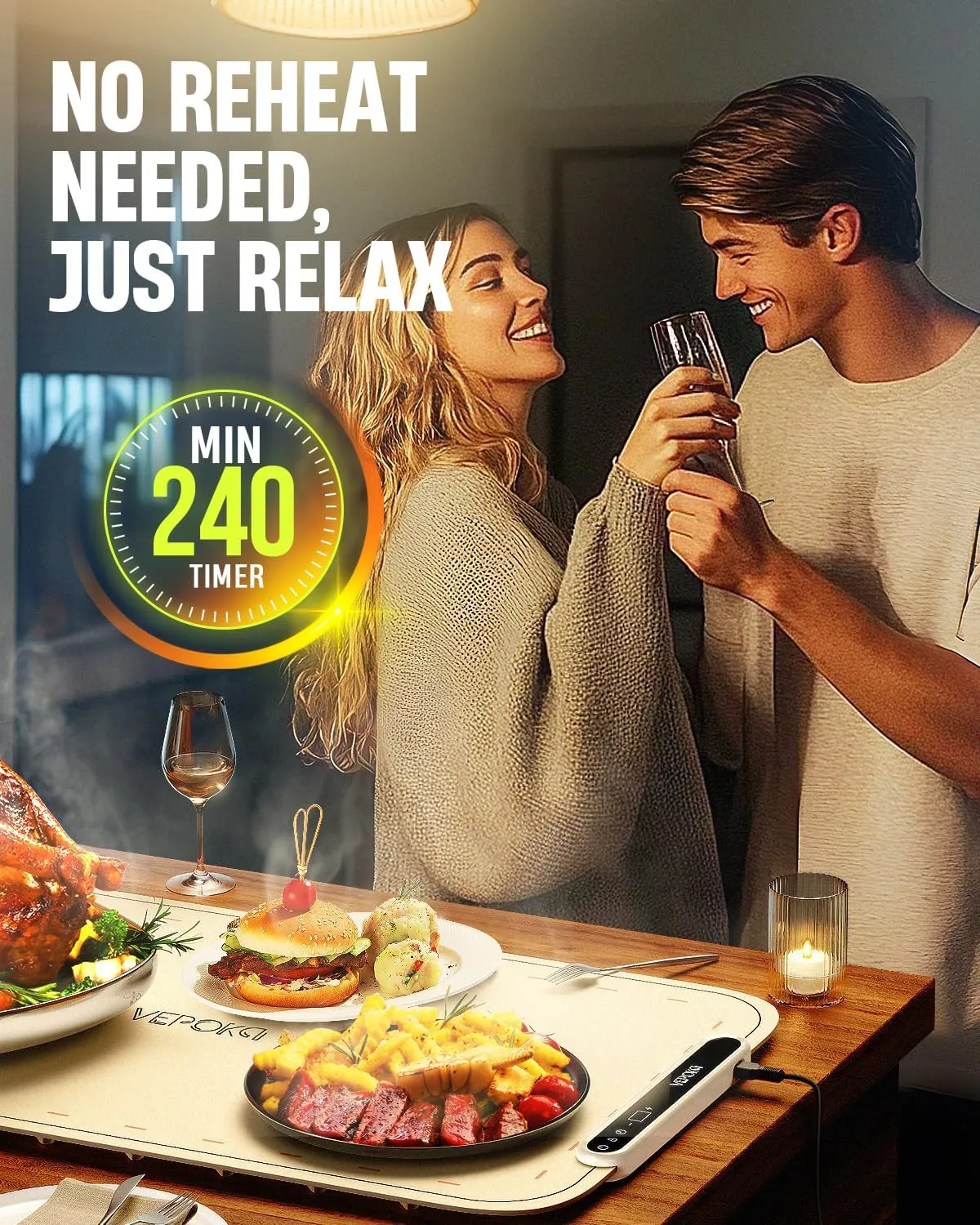 Food Warming Mat for Buffet, VEPOKA Food Warming Mats for Countertop, Silicone Heating Mat with 7 Temperature Levels& Auto Shut-Off, Food Warmers for Parties, Gatherings, Everyday Use