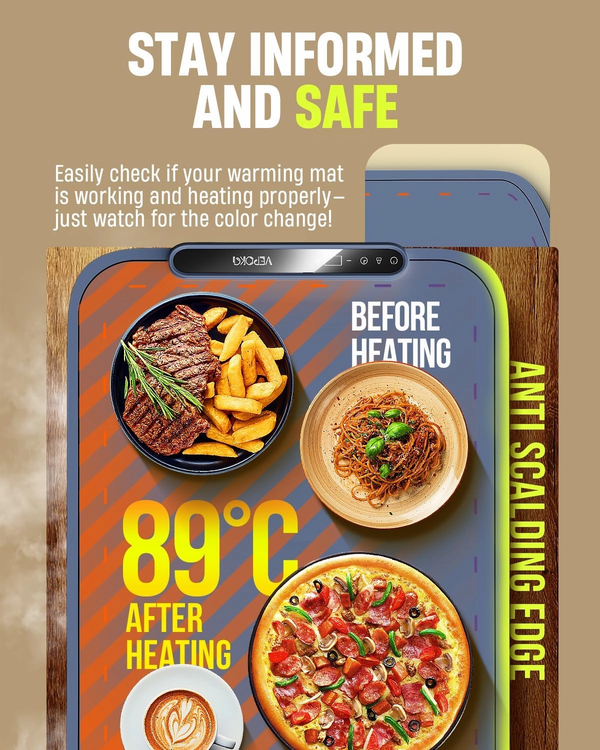 Food Warming Mat for Buffet, VEPOKA Food Warming Mats for Countertop, Silicone Heating Mat with 7 Temperature Levels& Auto Shut-Off, Food Warmers for Parties, Gatherings, Everyday Use