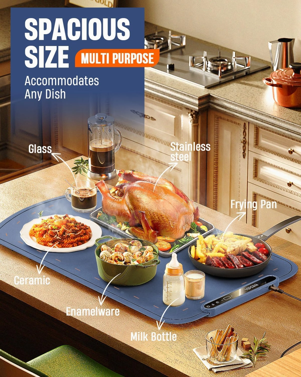 Food Warming Mat for Buffet, VEPOKA Food Warming Mats for Countertop, Silicone Heating Mat with 7 Temperature Levels& Auto Shut-Off, Food Warmers for Parties, Gatherings, Everyday Use