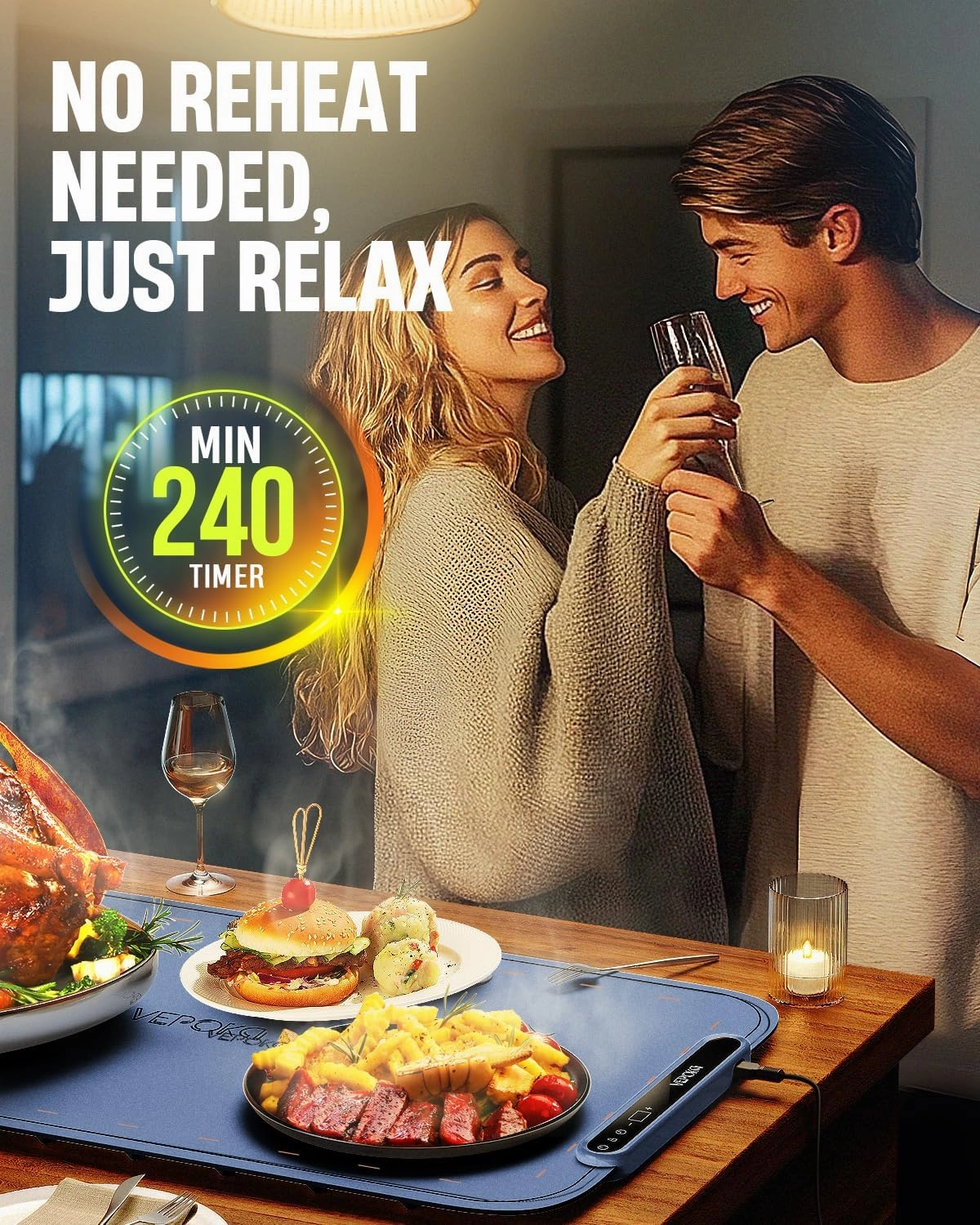 Food Warming Mat for Buffet, VEPOKA Food Warming Mats for Countertop, Silicone Heating Mat with 7 Temperature Levels& Auto Shut-Off, Food Warmers for Parties, Gatherings, Everyday Use