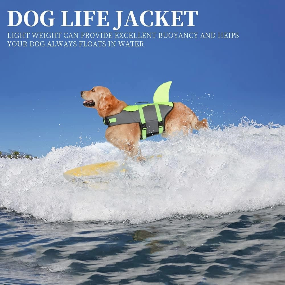 Fragralley Shark Dog Life Jacket, High Buoyancy with Tear-Resistant Nylon, Dog Float Vest for Swimming and Boating, Pet Life Preserver for Small Medium Large Dogs (PFD)