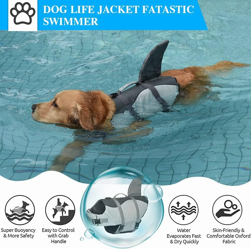Fragralley Shark Dog Life Jacket, High Buoyancy with Tear-Resistant Nylon, Dog Float Vest for Swimming and Boating, Pet Life Preserver for Small Medium Large Dogs (PFD)