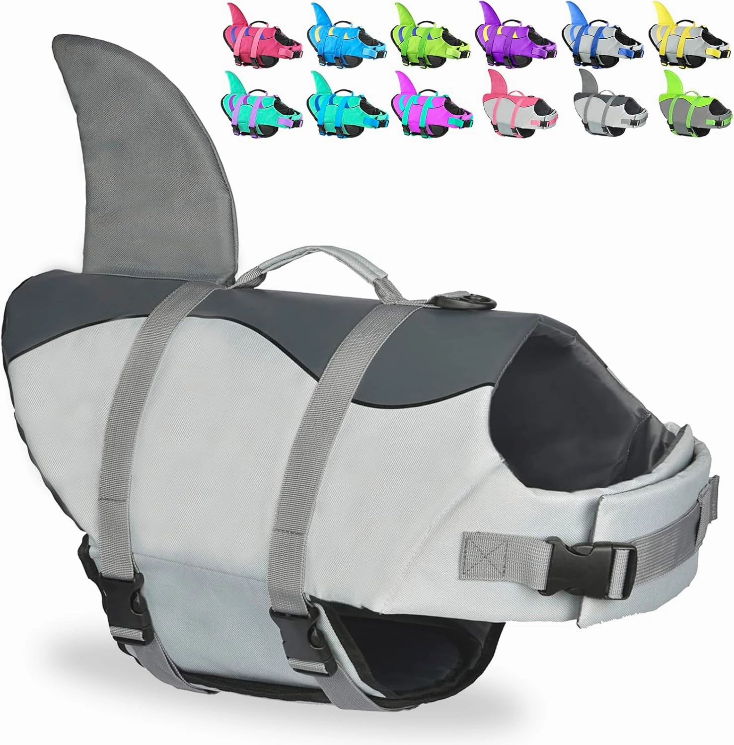 Fragralley Shark Dog Life Jacket, High Buoyancy with Tear-Resistant Nylon, Dog Float Vest for Swimming and Boating, Pet Life Preserver for Small Medium Large Dogs (PFD)