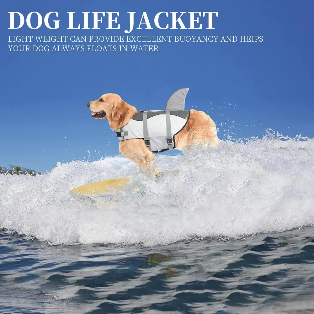 Fragralley Shark Dog Life Jacket, High Buoyancy with Tear-Resistant Nylon, Dog Float Vest for Swimming and Boating, Pet Life Preserver for Small Medium Large Dogs (PFD)