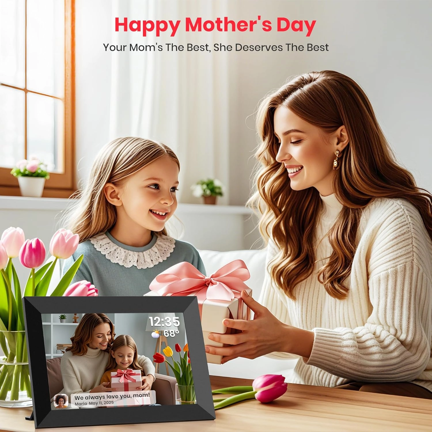 Frameo 10.1 Inch WiFi Digital Picture Frame, Smart Cloud Electronic Photo Frame with HD IPS Touch Screen Slideshow 32GB Memory Auto-Rotate Wall Mount, Share Photos/Videos from Phone by Frameo App