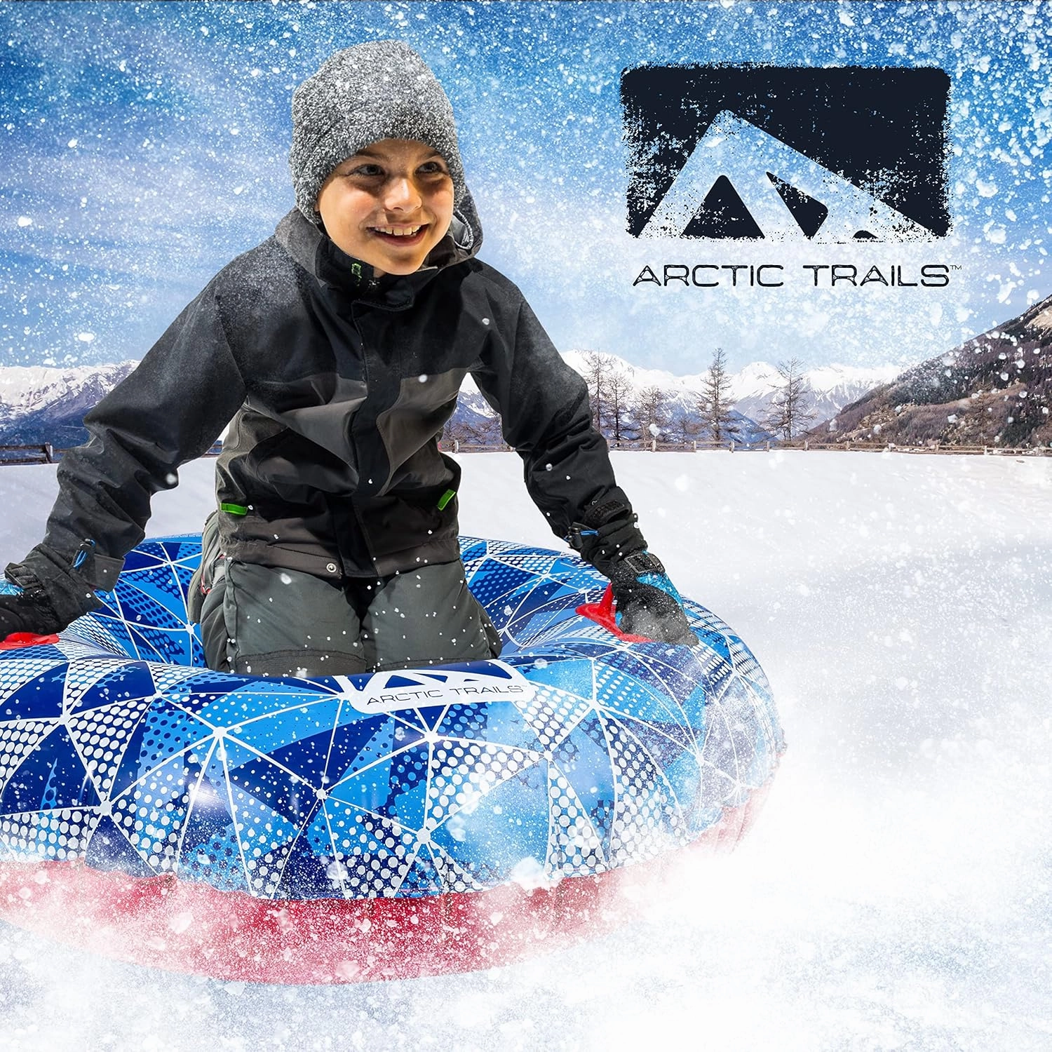 Franklin Sports Inflatable Snow Tubes   Sleds for Kids   Adults - Arctic Trails Single   Double Snow Inner Tubes   Sleds - Heavy Duty Inflatable PVC Sleds - Fun Winter Kids Toy for Snow Days