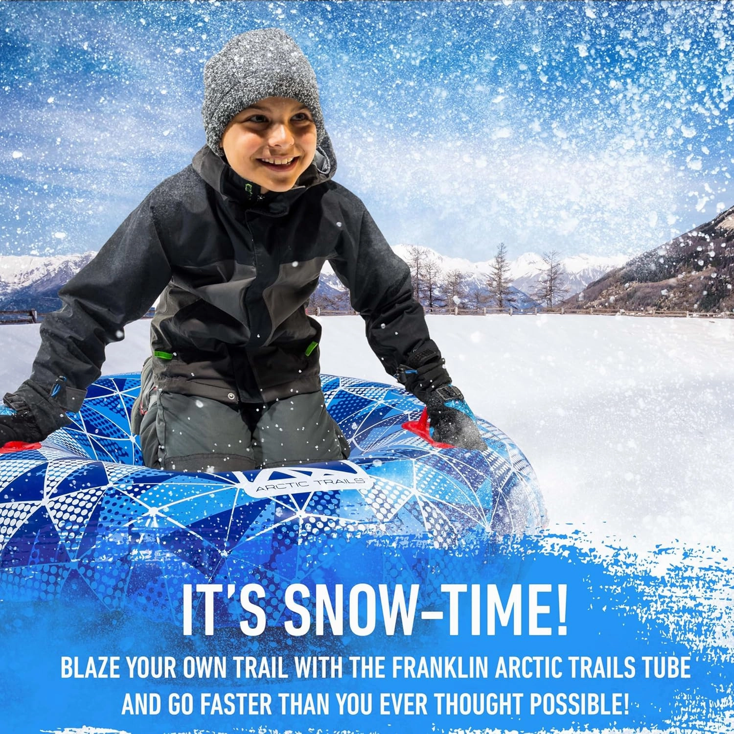 Franklin Sports Inflatable Snow Tubes   Sleds for Kids   Adults - Arctic Trails Single   Double Snow Inner Tubes   Sleds - Heavy Duty Inflatable PVC Sleds - Fun Winter Kids Toy for Snow Days