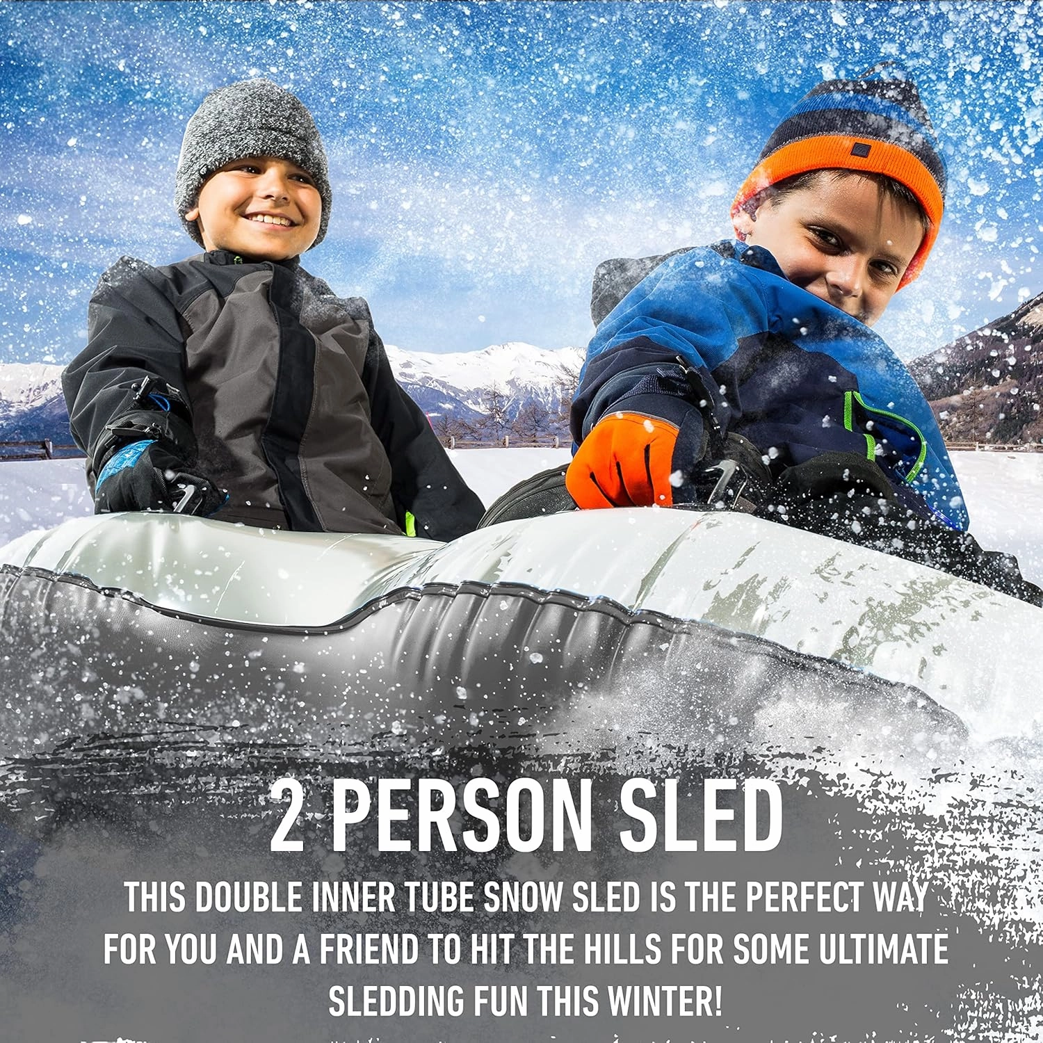 Franklin Sports Inflatable Snow Tubes   Sleds for Kids   Adults - Arctic Trails Single   Double Snow Inner Tubes   Sleds - Heavy Duty Inflatable PVC Sleds - Fun Winter Kids Toy for Snow Days