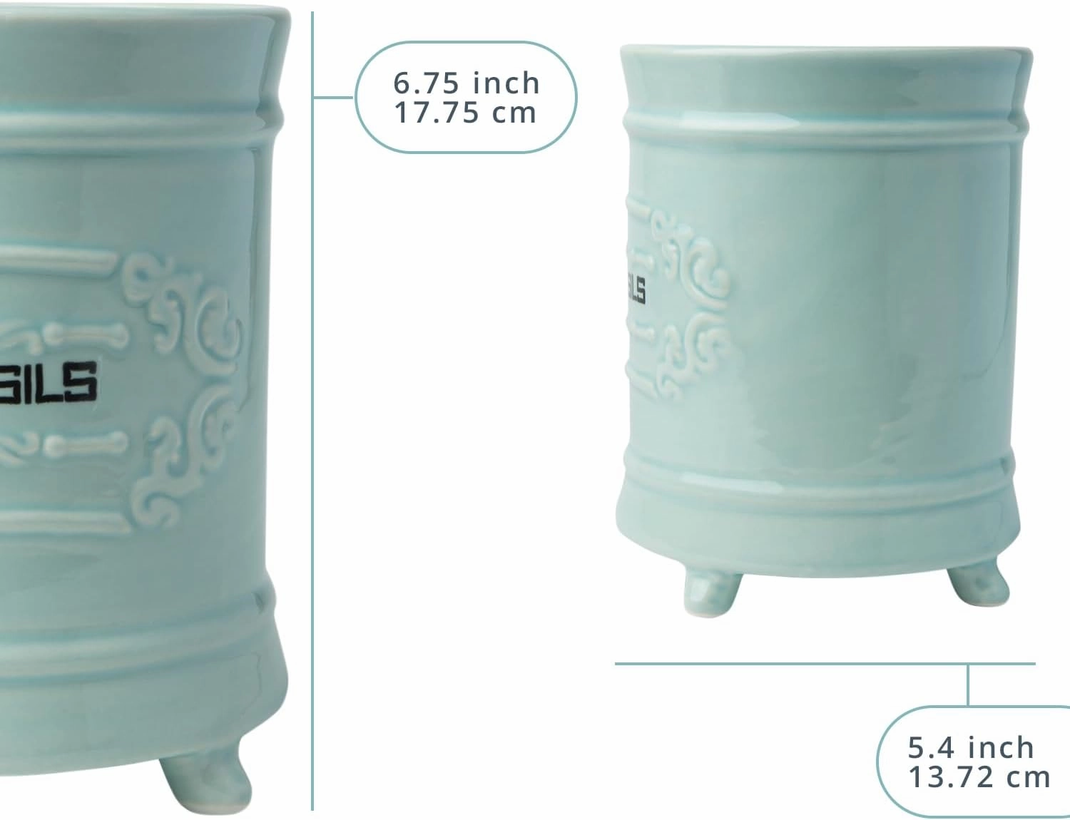 French Blue Ceramic Utensil Holder - Vintage Style Kitchen Utensil Caddy - Antique Design Cooking Utensil Organizer - Rustic French Country Utensil Crock for Cooking Enthuziast