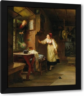Friedrich Ortlieb 36x43 Huge Black Modern Framed Art Print Titled: The Secret Visit of the Suitor