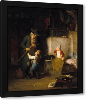 Friedrich Ortlieb 36x44 Huge Black Modern Framed Art Print Titled: Grandfather's Visit