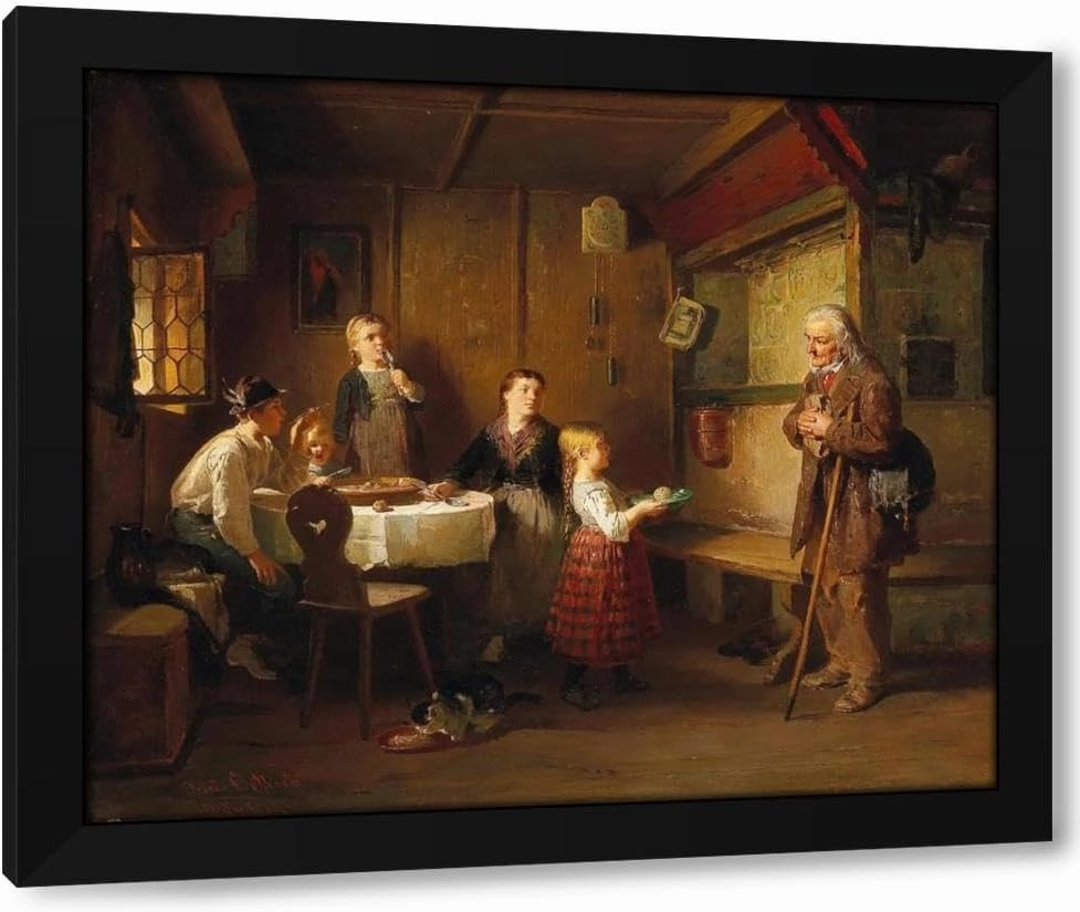 Friedrich Ortlieb 43x36 Huge Black Modern Framed Art Print Titled: Charitable Children
