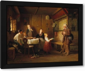 Friedrich Ortlieb 43x36 Huge Black Modern Framed Art Print Titled: Charitable Children