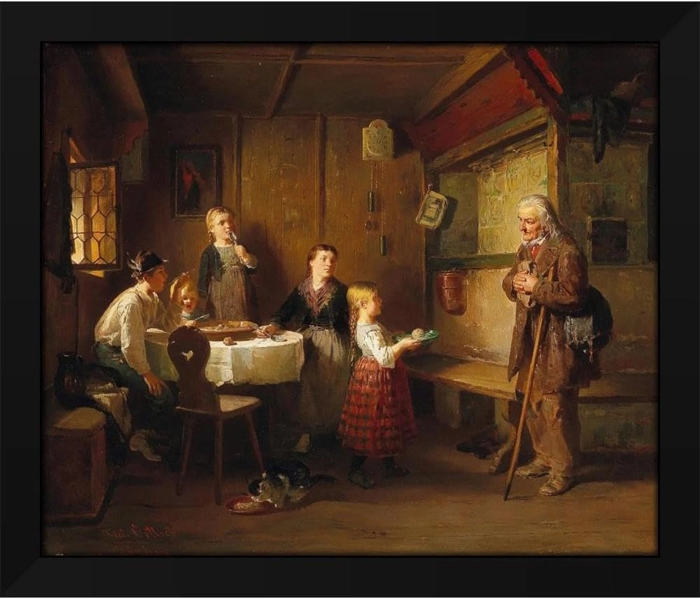 Friedrich Ortlieb 43x36 Huge Black Modern Framed Art Print Titled: Charitable Children