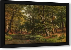 Fritz Ebel 48x32 Huge Black Modern Framed Art Print Titled: Brushwood Gatherers in the Buchenwald (1892)