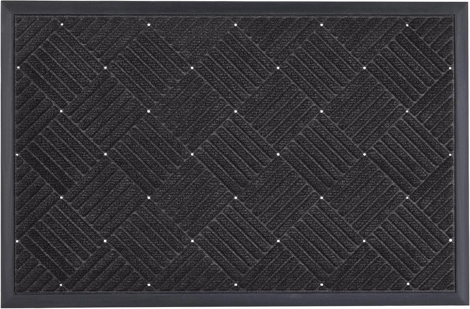 Front Door Mat Outside Entrance, Indoor Outdoor Low Profile Rubber Doormat, Waterproof Heavy Duty Patio Mat, Fade Resistant, Easy Clean All-Weather Durable, 24x35 inch Drainage Design Dark Grey
