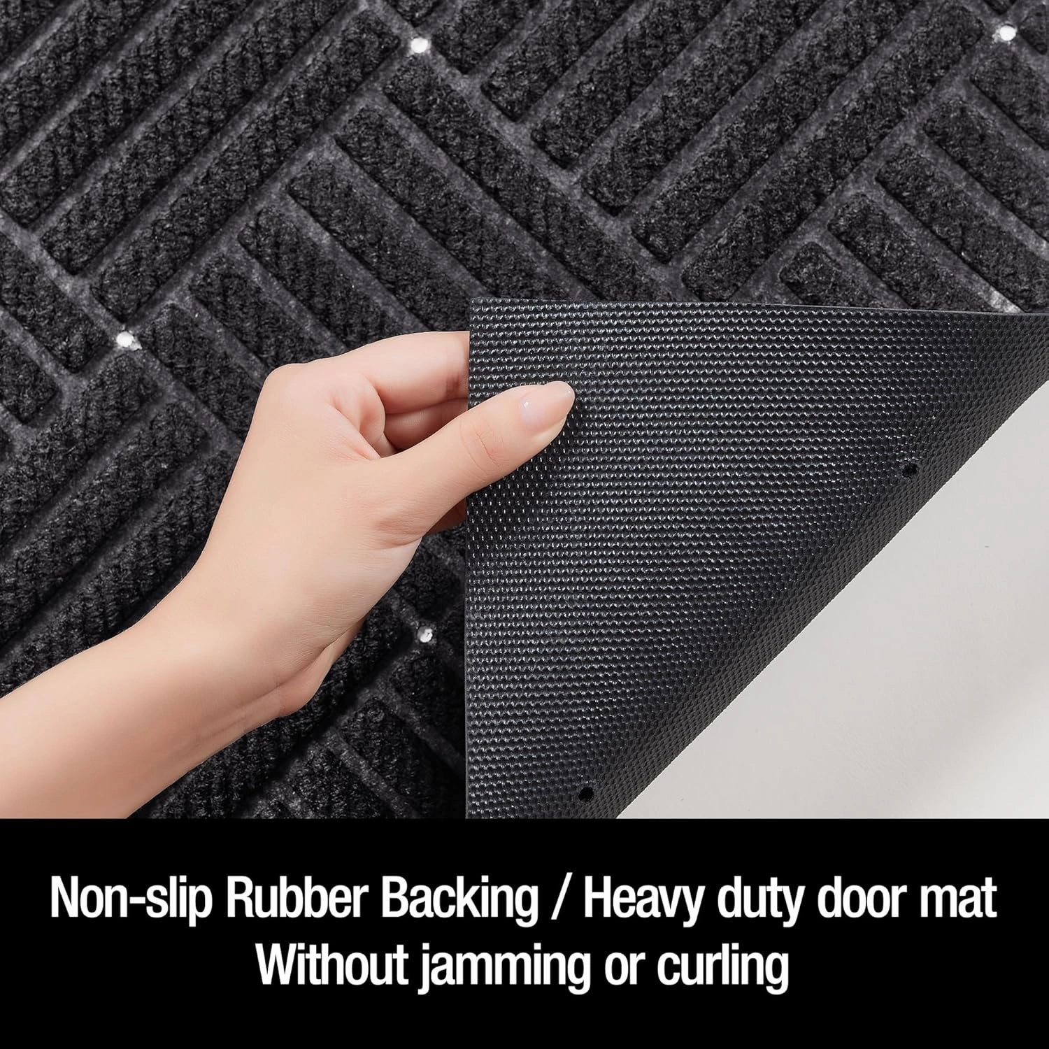 Front Door Mat Outside Entrance, Indoor Outdoor Low Profile Rubber Doormat, Waterproof Heavy Duty Patio Mat, Fade Resistant, Easy Clean All-Weather Durable, 24x35 inch Drainage Design Dark Grey