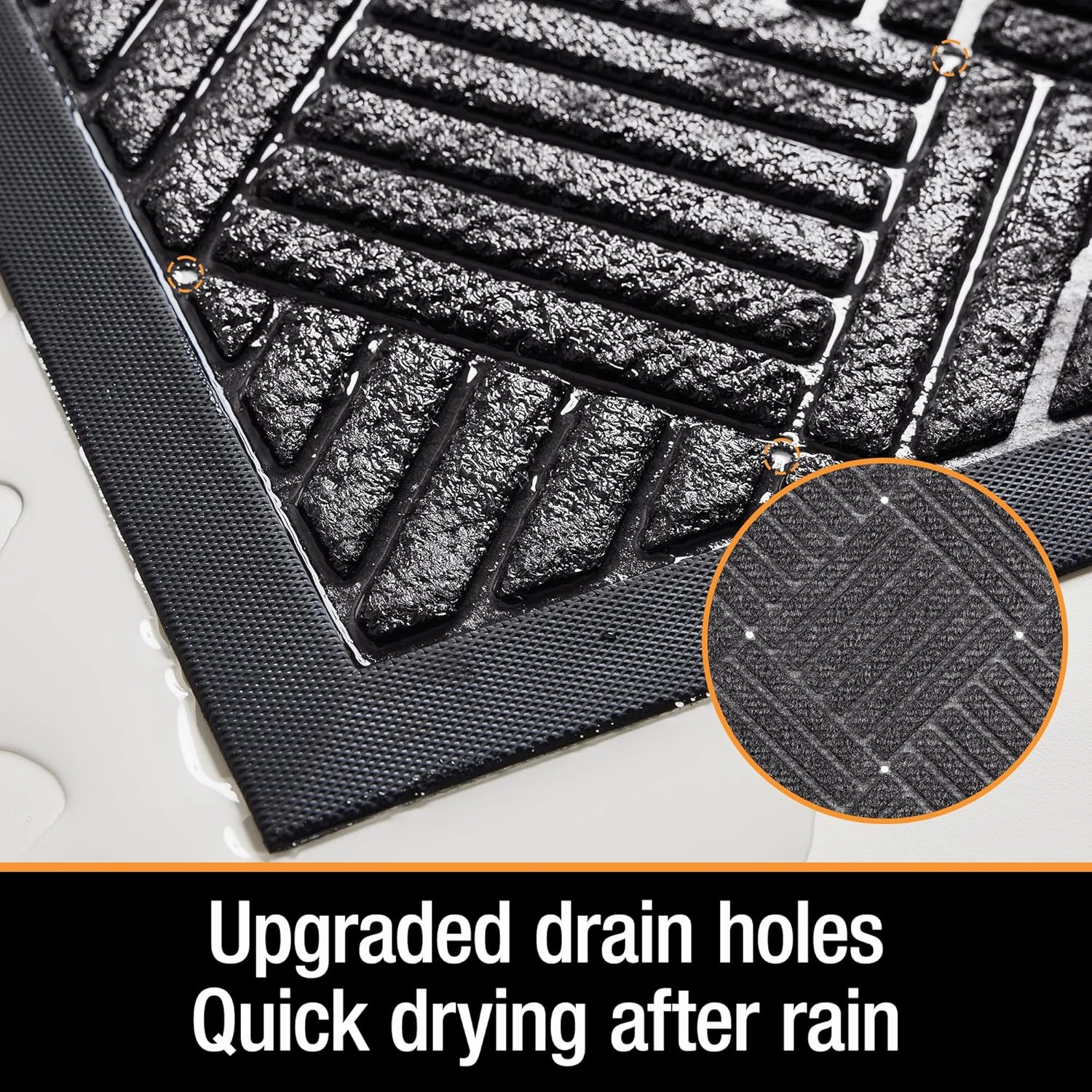 Front Door Mat Outside Entrance, Indoor Outdoor Low Profile Rubber Doormat, Waterproof Heavy Duty Patio Mat, Fade Resistant, Easy Clean All-Weather Durable, 24x35 inch Drainage Design Dark Grey