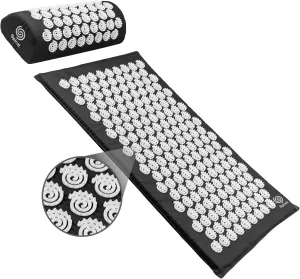 FSA HSA Eligible Spirol Acupressure Mat and Pillow Set for Back, Neck and Shoulder Pain Relief, with Flexible Acupressure Spikes, Includes Carry Bag (Onyx)