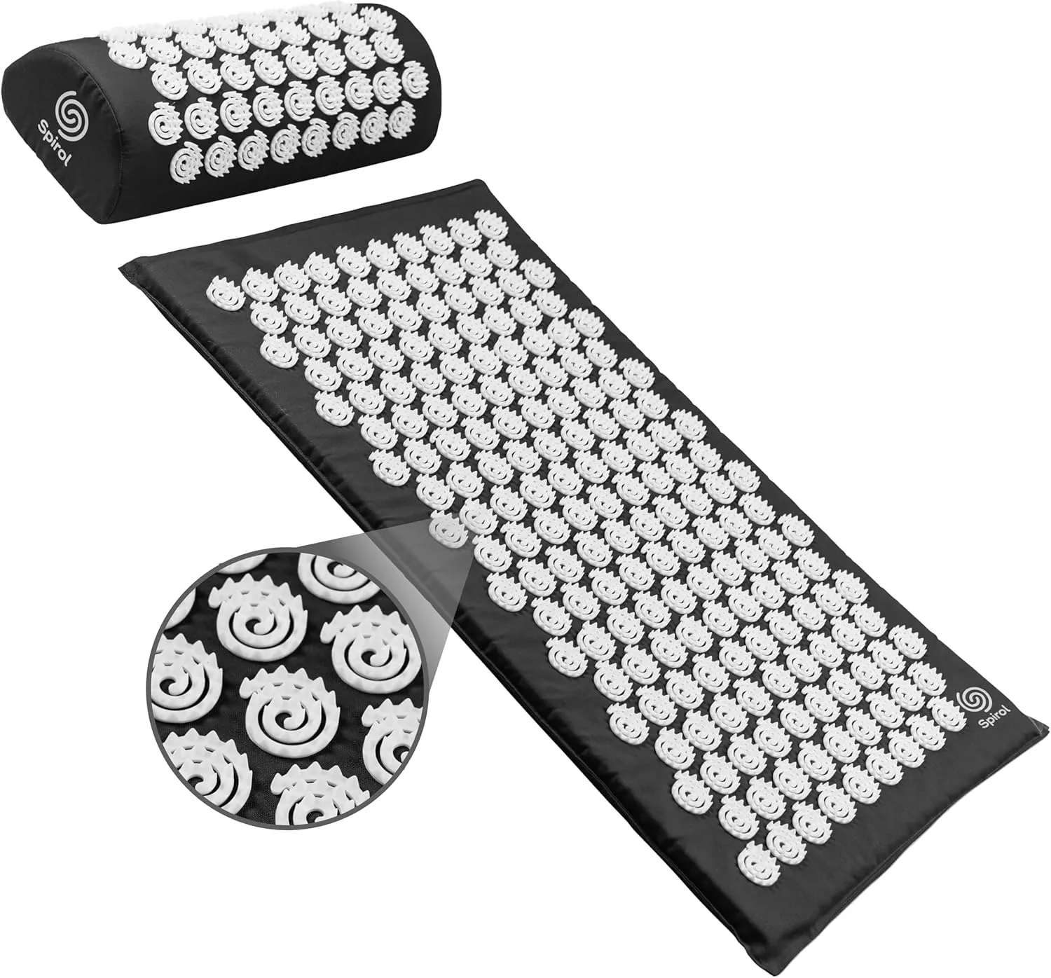 FSA HSA Eligible Spirol Acupressure Mat and Pillow Set for Back, Neck and Shoulder Pain Relief, with Flexible Acupressure Spikes, Includes Carry Bag (Onyx)