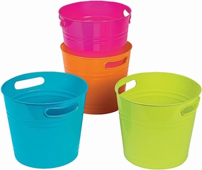 Fun Express Colored Plastic Bucket - Set of 4 Plastic Buckets for Long-Lasting Home and Craft Storage - Bright Colored Gallon - Parties, and Beyond - Vbs Vacation Bible School Supplies/Decor