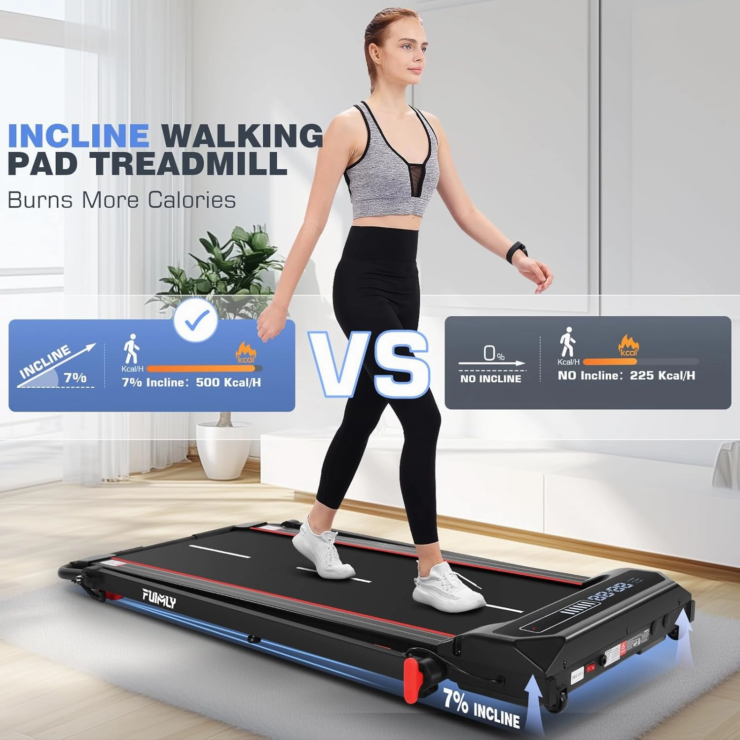 FUNMILY Folding Treadmill with Handles, Foldable Walking Pad Treadmill with Incline and Adjustable Handrails, 3 in 1 Under Desk Treadmills for Home 300 lb Capacity, Running Machine with Handle Bar
