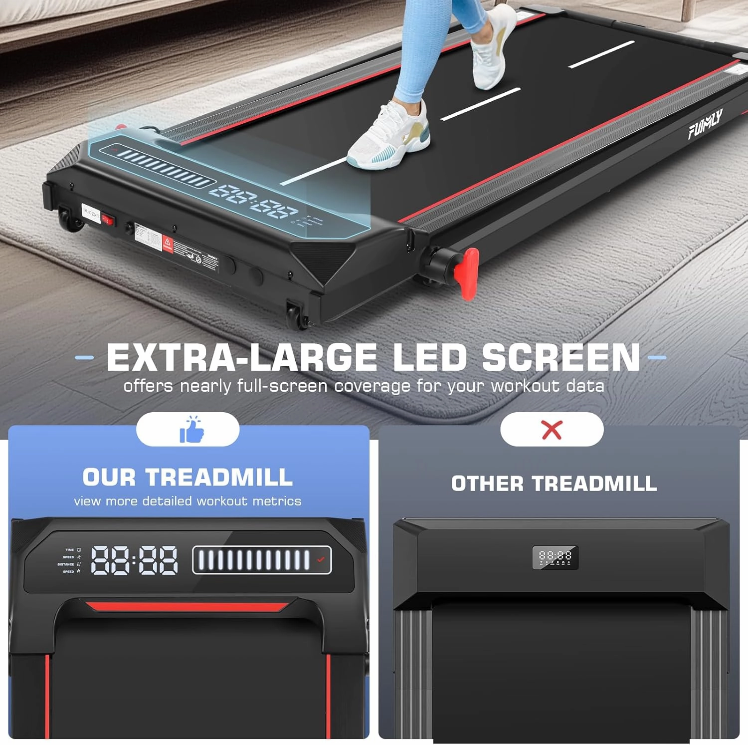 FUNMILY Folding Treadmill with Handles, Foldable Walking Pad Treadmill with Incline and Adjustable Handrails, 3 in 1 Under Desk Treadmills for Home 300 lb Capacity, Running Machine with Handle Bar