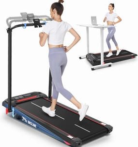 FUNMILY Folding Treadmill with Handles, Foldable Walking Pad Treadmill with Incline and Adjustable Handrails, 3 in 1 Under Desk Treadmills for Home 300 lb Capacity, Running Machine with Handle Bar