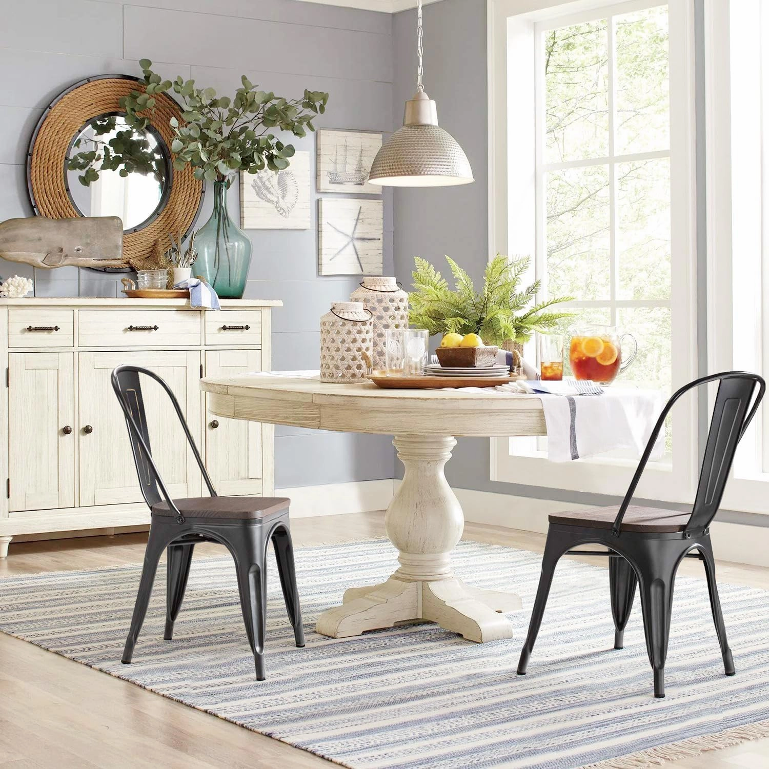 Furniwell Metal Dining Chairs with Wood Seat, Indoor Outdoor Use Stackable Tolix Industrial Metal Chairs Set of 4 for Kitchen, Dining Room, Bistro and Cafe (Black Gold)
