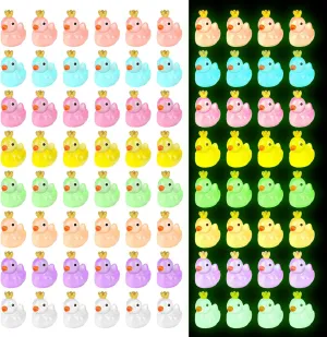 Fuyamp 120 Pieces Luminous Mini Resin Ducks with Crown Miniature Figures Micro Fairy Garden Landscape Aquarium Tiny Ducks Dollhouse Ornament Colorful Duck DIY Charms for Christmas Birthday Party