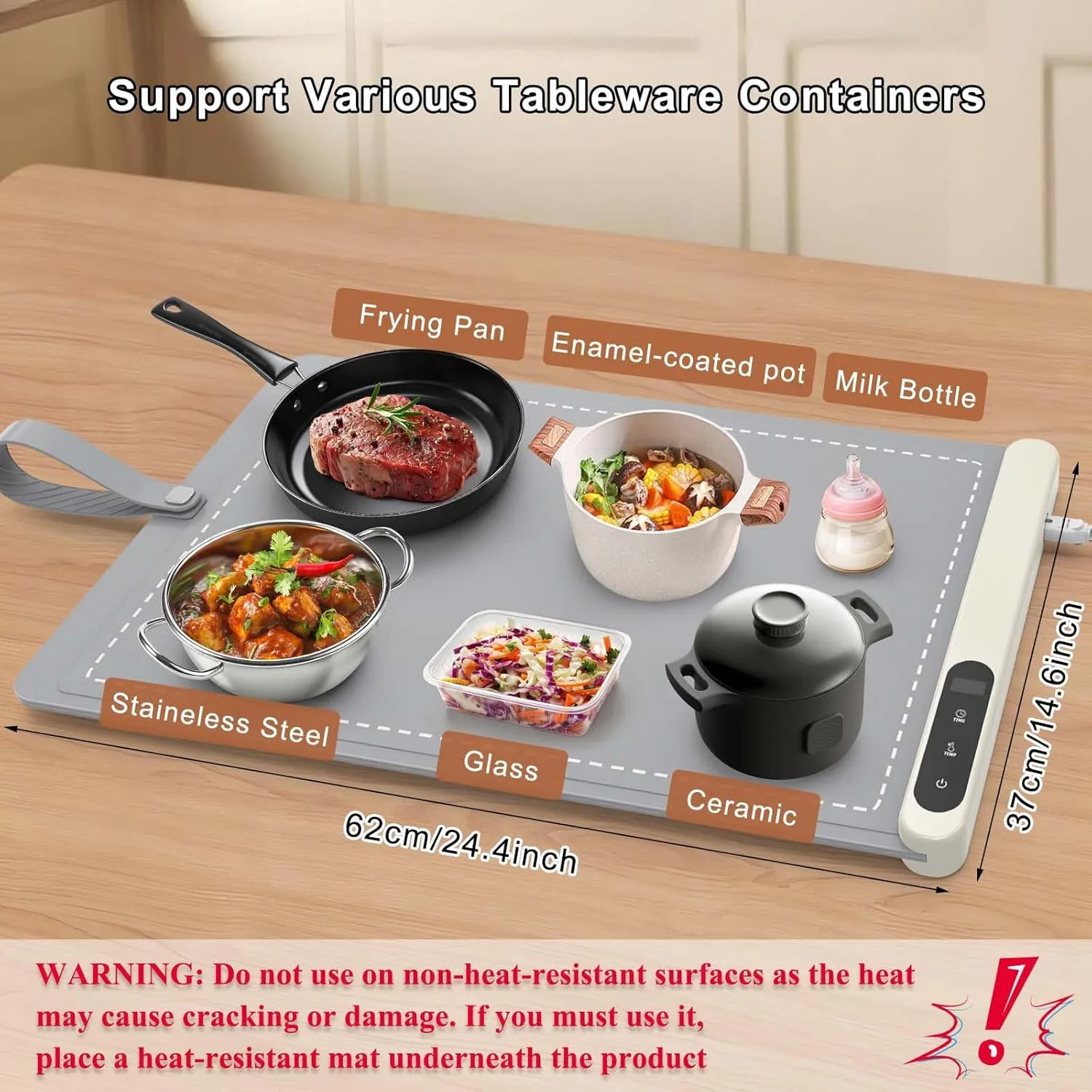 FYY Food Warming Mat - Electric Warming Tray with 6 Temperature Settings and 6 Hours Timer, Full Surface Graphene Heating Food Warmer, Premium Rollable Heating Tray for Gatherings, Parties, Grey