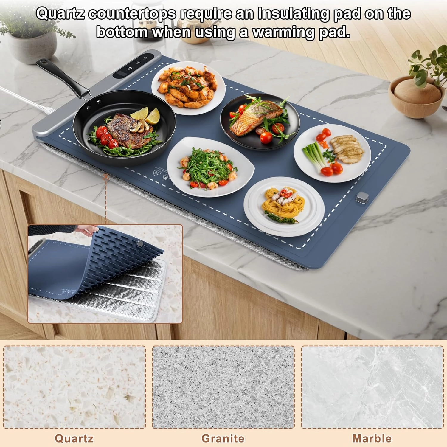 FYY Food Warming Mat - Electric Warming Tray with 6 Temperature Settings and 6 Hours Timer, Full Surface Graphene Heating Food Warmer, Premium Rollable Heating Tray for Gatherings, Parties, Blue