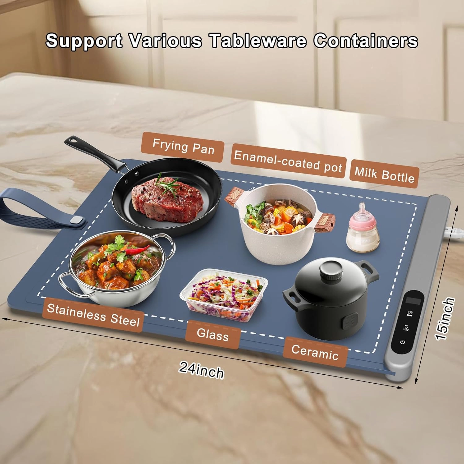 FYY Food Warming Mat - Electric Warming Tray with 6 Temperature Settings and 6 Hours Timer, Full Surface Graphene Heating Food Warmer, Premium Rollable Heating Tray for Gatherings, Parties, Blue
